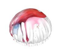 Flamingo Watercolor Shower Cap Reusable Double Layered Bath Cap Waterproof Hair Cap with Elastic Band Bathing Hat Spa Salon Shower Hat for Women Men