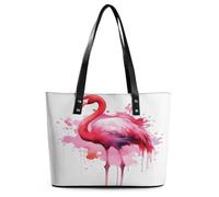 Flamingo Watercolor Tote Bag Large Soft Leather Purse with Zipper Lightweight Ladies Shoulder Handbag