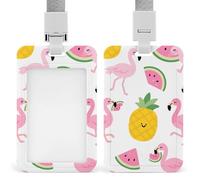 Flamingo Watermelon Pineapple Badge Holder Vertical ID Badge Holder with Lanyard, Durable ABS Plastic - Waterproof Name Tag for Office, Teacher& Nurses
