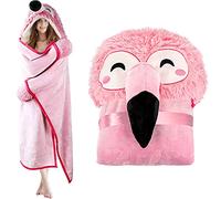 Flamingo Wearable Hooded Blanket for Adults - Fuzzy Super Soft Warm Cozy Plush Flannel Fleece & Sherpa Hoodie Throw Cloak Wrap - Flamingo Gifts for Women Adults Girls and Kids
