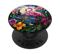 Flamingo with Flowers Tropical Round Artwork PopSockets Adhesive PopGrip
