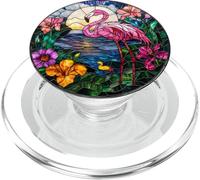 Flamingo with Flowers Tropical Round Artwork PopSockets PopGrip for MagSafe