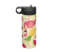 Flamingo with Monstera Printing Travel 18oz Sports Insulated Kettle Water Bottle Stainless Steel Kettle Portable Cup