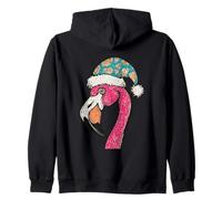 Flamingo With Santa Hat Christmas Fun Zip Hoodie