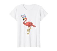 Flamingo with Trans Pride Flag Transgender Pride Value Graphic T-Shirt, Women, White, S