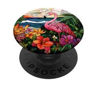 Flamingo with Tropical Flowers Art PopSockets Adhesive PopGrip