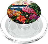 Flamingo with Tropical Flowers Art PopSockets PopGrip for MagSafe