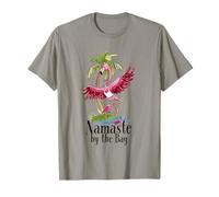 Flamingo Yoga Namaste by The Bay Palm Trees Beach Vibes T-Shirt