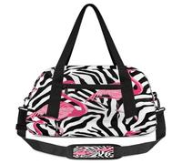 Flamingo Zebra Print Kids Overnight Duffle Bags for Girls Boys, Pink Bird Lightweight Sports Gym Bag for Kids,Small Overnight Weekender Carry on Travel Bags Dance Bag, Flamingo Zebra Print, 18.5L x