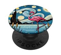 Flamingo Zoo Animal Pink - Van Gogh Starry Night Style PopSockets Adhesive PopGrip