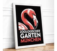 Flamingo Zoo Poster Art Deco Framed Wall Art Print A2 (59.4×42cm) White, Wall Decor for Living Room, Bedroom, Office & Home, Ready to Hang, Art Gift