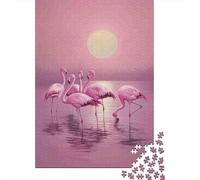 FlamingoFlock Jigsaw Puzzle 1000Pc Recycled Paper for Adults PinkSunsetPuzzle Educational Game Decompression Family Game Great Gift Idea 52x38cm/1000pcs