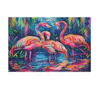 Flamingos And Flowers 1000 Piece Complete Jigsaw Puzzle Set Vibrant Flamingos Teens Beginners Educational Challenge Puzzle Fans Group Play Anniversary Quality Material 1000 PCS