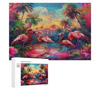 Flamingos And Flowers 300 Piece Jigsaw Puzzles Suitable All Ages VibrantFlamingos Jigsaws Parent-Child Team Building Vibrant Challenge Ideal Festival Gift Home Decor 300 PCS