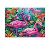 Flamingos And Flowers 500 Piece Complete Jigsaw Puzzle Set Vibrant Flamingos Teens Beginners Educational Challenge Puzzle Fans Group Play Anniversary Quality Material 500 PCS