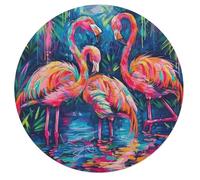 Flamingos And Flowers 68 Piece Circular Puzzle Vibrant Flamingos Animal Shape Premium Challenging Puzzle Decorative Finish Home Decor Gift Idea Relaxing Activity 68 PCS