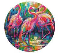 Flamingos And Flowers 68 Piece Round Puzzle Vibrant Flamingos Animal Shape Premium Home Decor Puzzle Family Activity Stress Relief Creative Challeng Educational Challenging 68 PCS