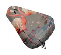 Flamingos and Flowers Bike Seat Cover Waterproof Oxford Fabric, Universal Adjustable Bicycle Saddle Cover with Drawstring Easy Install Protective Rain Dust Covers for Women Men