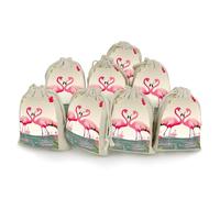 Flamingos And Flowers Bunches Pocket Cotton And Hemp with Drawstring 8 Pieces Reusable Gift Bags Jewelry Pouch for Wedding DIY Craft Party (4.9 X 6.7 Inch)