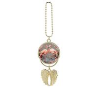 Flamingos and Flowers Car Hanging Pendant, Zinc Alloy Rearview Mirror Charms - Relieve Visual Fatigue, Vintage Keychain Pendant, Lucky Car Interior Hanging Decoration, Golden-Style