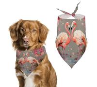 Flamingos and Flowers Dog Bandanas for Feeding Grooming, Triangle Pet Bibs Washable Pets Scarf for Cats & Dogs