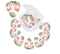 Flamingos and flowers Guitar Picks 12 Pack Plectrums with Organizer Box, 3 Different Thickness Includes Thin Medium Heavy Picks