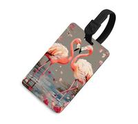 Flamingos and Flowers Luggage Tags with ID Card, Durable Travel Bag Tags, Waterproof Name Tag for Suitcases, Backpacks & Travel Cases Black-Style