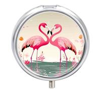 Flamingos and Flowers Pill Box, 3 Compartment Small Pill Case Waterproof Travel Pill Organizer for Pocket Or Purse Portable Mini Medicine Tablet Vitamin Holder Pill Case