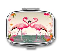 Flamingos and Flowers Pill Box Medicine Pill Organizer Small Pill Case Travel Pill Container Portable Pill Case for Pocket 2 Compartment Pill Holder Pill Boxes for Travel