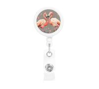 Flamingos and Flowers Retractable Badge Reel Heavy Duty Badge Holder with Belt Clip Retractable Lanyards ID Card Holder with Keychain Name Badge Clips for Office Nurse Employee