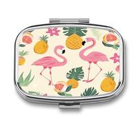 Flamingos and Pineapples Pill Box Medicine Pill Organizer Small Pill Case Travel Pill Container Portable Pill Case for Pocket 2 Compartment Pill Holder Pill Boxes for Travel