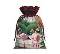 Flamingos and Pineapples Printed Reusable Gift Bags - Christmas Drawstring Pouches for Xmas, Birthday, Wedding, Holidays