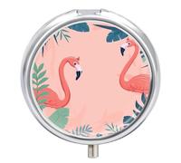 Flamingos and Plants Pill Box Cute Round Pill Case Portable Medicine Tablet Vitamin Holder Organizer for Purse Pocket