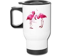 Flamingos Art Pink White Insulated Travel Tea/Coffee Mug.