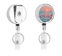 Flamingos at Dusk Badge Reel Retractable Stainless Steel Badge Clip with Lanyard Cute Badges Reel Holder Heavy-Duty Nurse Doctor Name Tag Badges Clip for Work
