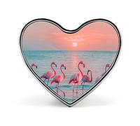 Flamingos at Dusk Lapel Pin Heart Metal Brooch Pin with Secure Pinback Fashion Button Badge for Clothing, Hats, Bags Decoration