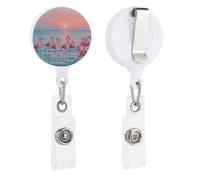 Flamingos at Dusk Retractable Badge Reel - Personalized ID Name Badge Holder with Lanyard Cute Badges Reel Holder Round Nurse Doctor Name Tag Badges Clip for Work