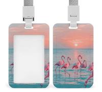 Flamingos at Dusk Retractable ID Badge Holder with Lanyard - Vertical Badge Reel,Keychain Clip,Name Tag Id Card Holder Protector for Nurse Officer Teacher Security Staff Women Men