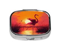 Flamingos by The Lake at Sunset Printed Square Pill Organizer with 2 Compartments, Portable Mini Pill Box Pill Case for Medicine, Vitamin, Fish Oil, Supplements