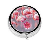 Flamingos by The Lake Printed Round Pill Organizer with 3 Compartments, Portable Mini Pill Box Pill Case for Medicine, Vitamin, Fish Oil, Supplements