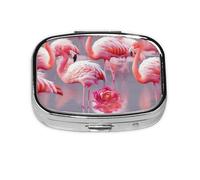 Flamingos by The Lake Printed Square Pill Organizer with 2 Compartments, Portable Mini Pill Box Pill Case for Medicine, Vitamin, Fish Oil, Supplements
