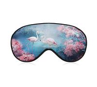 Flamingos Couple Standing in Blue Lake Sleep Mask Blindfold Blooming Pink Rose Flower Adjustable Super-Smooth Soft Eye Mask Cover for Men Women Travel and Nap