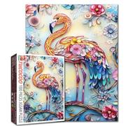 Flamingos Graffiti 1000 Piece Jigsaw Puzzle Cute Colourful Funny Animal Flower Plants Scene Adult Beginner Family Activity DIY Craft Home Decor Gift 27x20 Inches