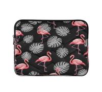 Flamingos Gray Tropical Leaves Black Sleeve for Laptop, Slim Laptop Bags 15.6 for Women Men