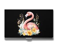 Flamingos in The Floral Bush Business Card Wallet Credit Card Holder Metal Square Small Pocket Purse