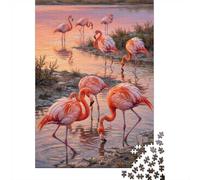 Flamingos in Water at Sunset 1000-Piece Puzzle for Adults, 38x26cm/1000pcs; White Pieces with A Smooth Surface; Shared Family Time Around The Table