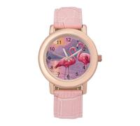 Flamingos Island Palms Trees Sunset Womens Leather Strap Elegant Lady Wrist Watches Casual Band Three-Hand Watch