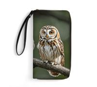 Flamingos Kiss in The Lake Wallets for Women Long Wristlet Leather Wallets with Zipper Holder Large Capacity Coin Pocket, Owls on Tree Branches, 19.7x10.5cm, Modern
