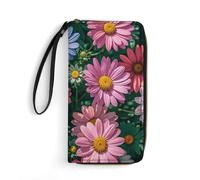 Flamingos Kiss in The Lake Wallets for Women Long Wristlet Leather Wallets with Zipper Holder Large Capacity Coin Pocket, Plant Floral Flowers, 19.7x10.5cm, Modern