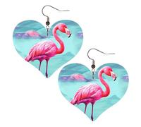 Flamingos Leather Earrings for Women Heart Earrings Lightweight Dangle Drop Earrings Cute Jewelry Gift